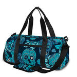 Teal Sugar Skull Flower Pattern Print Gym Bag