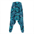 Teal Sugar Skull Flower Pattern Print Hammer Pants