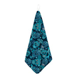 Teal Sugar Skull Flower Pattern Print Hand Towel