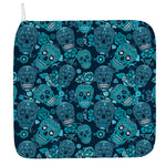 Teal Sugar Skull Flower Pattern Print Hand Towel