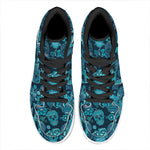 Teal Sugar Skull Flower Pattern Print High Top Leather Sneakers