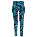 Teal Sugar Skull Flower Pattern Print High-Waisted Pocket Leggings