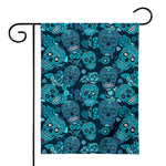 Teal Sugar Skull Flower Pattern Print House Flag