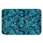 Teal Sugar Skull Flower Pattern Print Indoor Door Mat