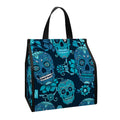 Teal Sugar Skull Flower Pattern Print Insulated Lunch Tote