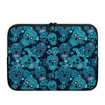 Teal Sugar Skull Flower Pattern Print Laptop Sleeve