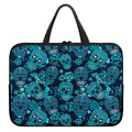 Teal Sugar Skull Flower Pattern Print Laptop Sleeve With Handle