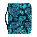 Teal Sugar Skull Flower Pattern Print Leather Bible Cover