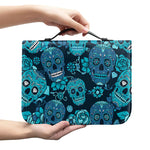 Teal Sugar Skull Flower Pattern Print Leather Bible Cover