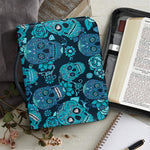 Teal Sugar Skull Flower Pattern Print Leather Bible Cover