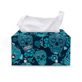 Teal Sugar Skull Flower Pattern Print Leather Tissue Box Cover