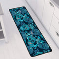Teal Sugar Skull Flower Pattern Print Long Kitchen Mat