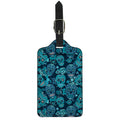Teal Sugar Skull Flower Pattern Print Luggage Tag