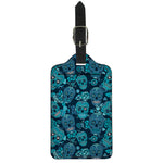Teal Sugar Skull Flower Pattern Print Luggage Tag