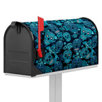Teal Sugar Skull Flower Pattern Print Mailbox Cover