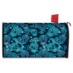 Teal Sugar Skull Flower Pattern Print Mailbox Cover