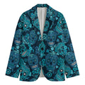 Teal Sugar Skull Flower Pattern Print Men's Blazer