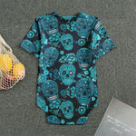Teal Sugar Skull Flower Pattern Print Men's Bodysuit