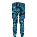 Teal Sugar Skull Flower Pattern Print Men's Leggings