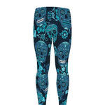Teal Sugar Skull Flower Pattern Print Men's leggings