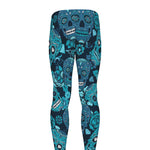 Teal Sugar Skull Flower Pattern Print Men's leggings