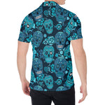 Teal Sugar Skull Flower Pattern Print Men's Shirt