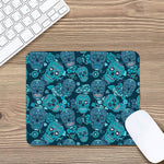 Teal Sugar Skull Flower Pattern Print Mouse Pad