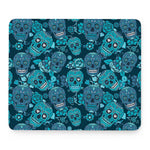 Teal Sugar Skull Flower Pattern Print Mouse Pad