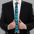 Teal Sugar Skull Flower Pattern Print Necktie