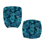 Teal Sugar Skull Flower Pattern Print Office Chair Cover