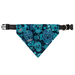 Teal Sugar Skull Flower Pattern Print Over The Collar Dog Bandana