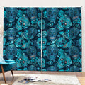 Teal Sugar Skull Flower Pattern Print Pencil Pleat Curtains