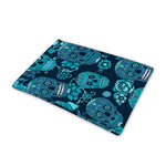 Teal Sugar Skull Flower Pattern Print Pet Cooling Mat Cover