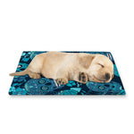 Teal Sugar Skull Flower Pattern Print Pet Cooling Mat Cover