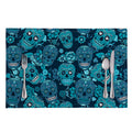 Teal Sugar Skull Flower Pattern Print Placemat