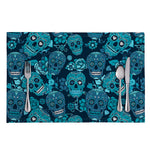 Teal Sugar Skull Flower Pattern Print Placemat