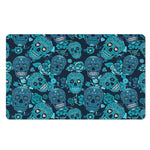Teal Sugar Skull Flower Pattern Print Polyester Doormat