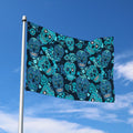 Teal Sugar Skull Flower Pattern Print Polyester Flag