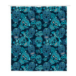Teal Sugar Skull Flower Pattern Print Polyester Shower Curtain