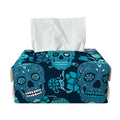 Teal Sugar Skull Flower Pattern Print Rectangle Tissue Box Cover