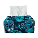 Teal Sugar Skull Flower Pattern Print Rectangle Tissue Box Cover
