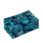 Teal Sugar Skull Flower Pattern Print Rectangle Tissue Box Cover