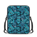 Teal Sugar Skull Flower Pattern Print Rectangular Crossbody Bag