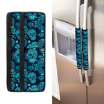 Teal Sugar Skull Flower Pattern Print Refrigerator Handle Covers