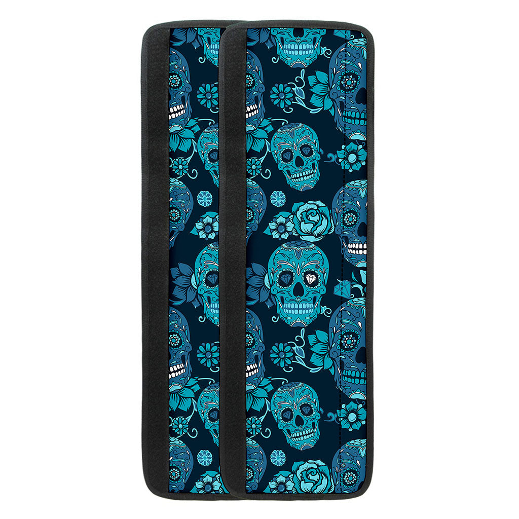 Teal Sugar Skull Flower Pattern Print Refrigerator Handle Covers