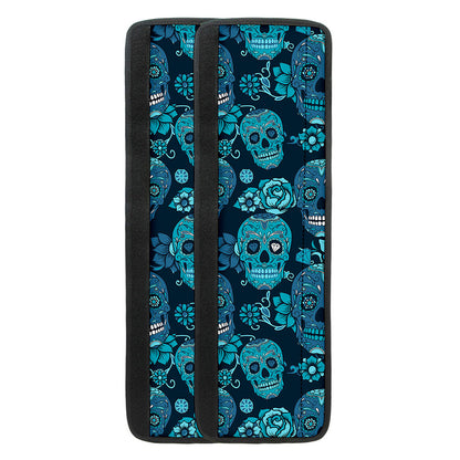 Teal Sugar Skull Flower Pattern Print Refrigerator Handle Covers