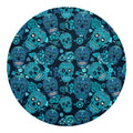 Teal Sugar Skull Flower Pattern Print Round Blanket
