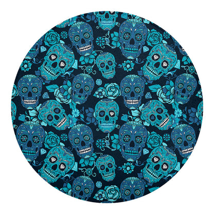 Teal Sugar Skull Flower Pattern Print Round Blanket