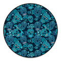 Teal Sugar Skull Flower Pattern Print Round Floor Mat