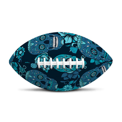 Teal Sugar Skull Flower Pattern Print Rugby Ball